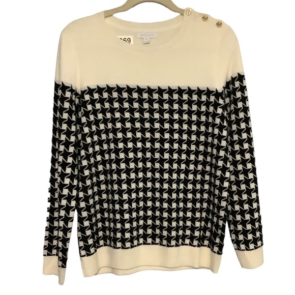 Charter Club Houndstooth Button Shoulder Sweater  Size XL petite - Picture 2 of 5